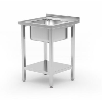 Dřezový stůl s policí, přišroubovaný, HENDI, Kitchen Line, Stůl s dřezem uprrostřed, 600x600x(H)850mm | 816806